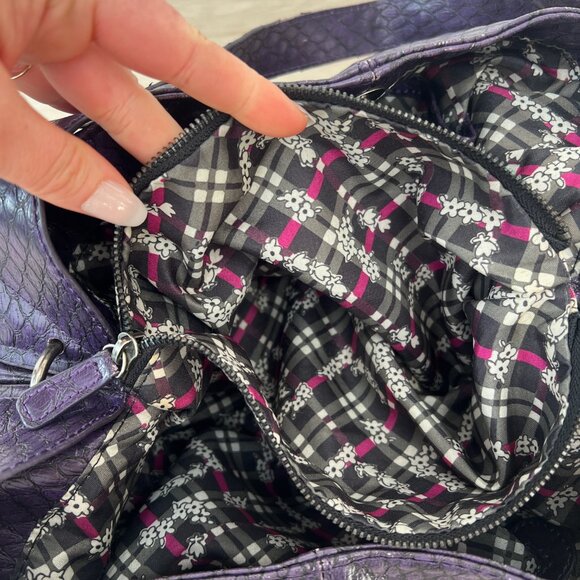 Jessica Simpson (2011) Croc Embossed Satchel Purple Faux Leather Shoulder Bag - Picture 12 of 16